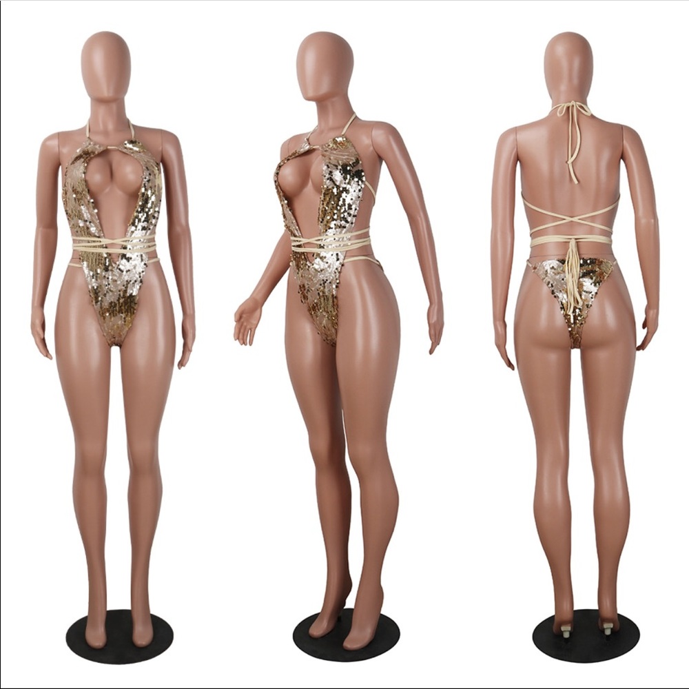 Gold Sequin One Piece Swimsuit